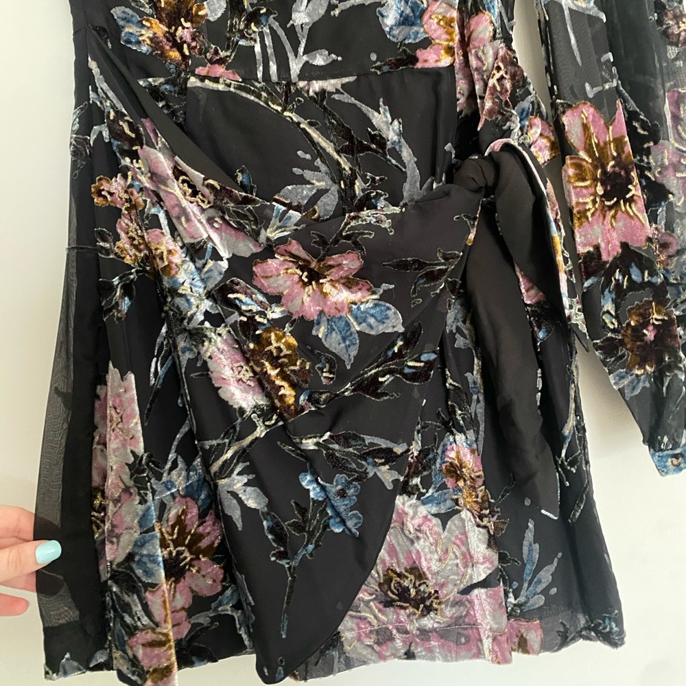 Velvet Floral Wrap Dress - Picture 4 of 5